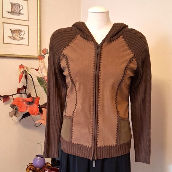 NWT Women's Brown Zip-Up Hooded Cardigan Knitwear Sweater 6 S - Picture 3 of 6